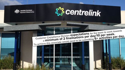 An excerpt taken from a former Centrelink compliance officer's performance review, which outlines the number of debt finalisations each member of her team were expected to complete.