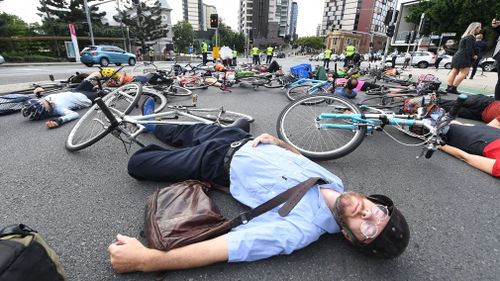 The cyclists are lobbying for improved bike lanes. (AAP)