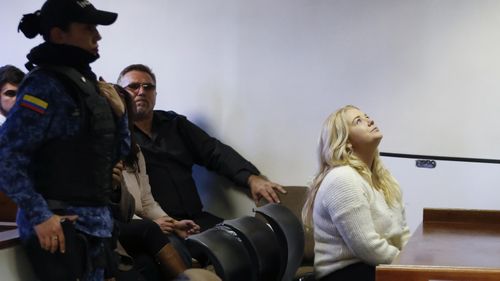 Cassie Sainsbury sat in a Bogota court this morning as her plea deal was rejected by a Colombian judge. (AAP)