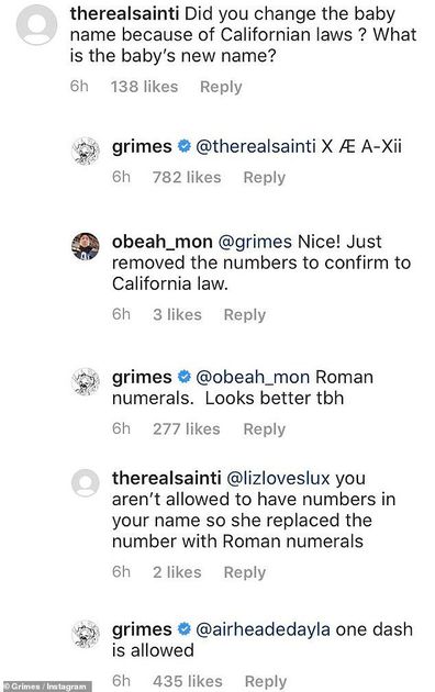 Elon Musk, Grimes, baby name, change, comments, Instagram