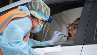 A drive through Coronavirus testing clinic at the Crossroads Hotel in Casula, Sydney.