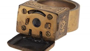 A Soviet KGB spy miniature camera designed to look like a ring.