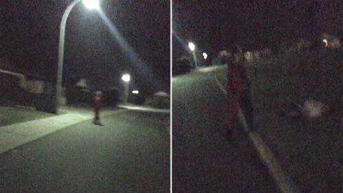 A video by a Perth high school student appears to show a “clown” attacking a friend while the pair walk down a dark street. (Facebook/Dennis Adlig)