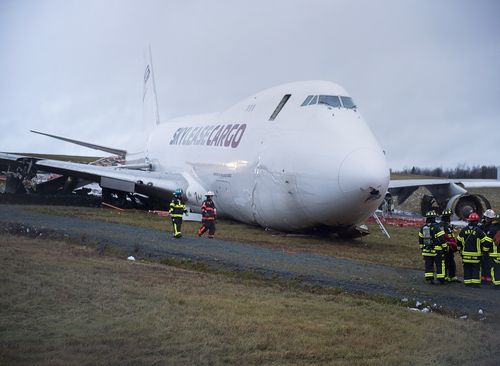 A cargo plane has skidded off a runway in Canada.