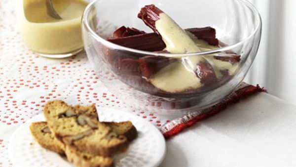 Cinnamon-roasted rhubarb with zabaglione