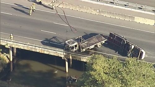 The truck burst into flames following the crash. (9NEWS)
