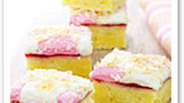 Jam and marshmallow coconut slice