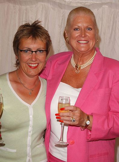 LONDON - JUNE 4: Kim Woodburn (Left) and Aggie McKenzie of Channel 4's "How Clean Is Your House?" arrive on the penultimate day of filming of television program "Hell's Kitchen" at Brick Lane on June 4, 2004 in London. Hell's Kitchen is the latest reality TV show in Britain, featuring a host of celebrities working together in a kitchen under the guidance of celebrity chef Gordon Ramsey. (Photo by David Westing/Getty Images) *** Local Caption *** Kim Woodburn; Aggie McKenzie
