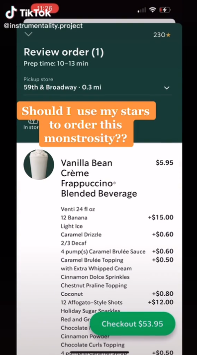 TikToker's 'monstrosity' Starbucks drink order.