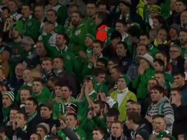 Irish fans boo Bosnia-Herzegovina fans for shouting furing the minute of silence before the two nations clashed in a Euro 2016 qualifier. (Supplied)