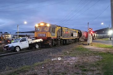 A﻿ ute has been hit by a train and pushed along the tracks in Devonport in Tasmania&#x27;s north west.