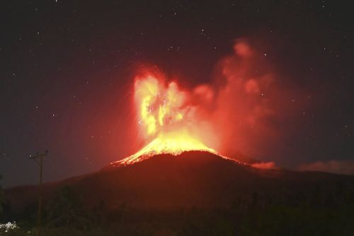 Mount Lewotobi Laki-Laki during an eruption