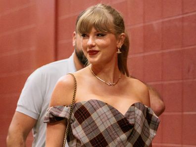 Taylor Swift enters the stadium for the game between the Kansas City Chiefs and the New Orleans Saints on October 7, 2024 at GEHA field Arrowhead Stadium in Kansas City, Missouri. 