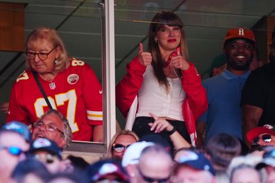 Taylor Swift reacts during the first half of a game between the Chicago Bears and the Kansas City Chiefs - Travis Kelce's team - on September 24, 2023 in Kansas City, Missouri.