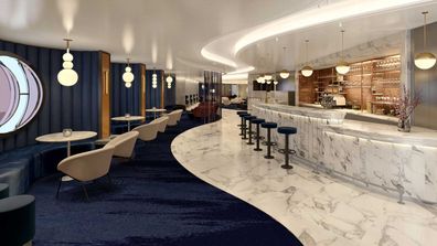 Sip, the new Champagne and caviar lounge onboard Virgin Voyages' Scarlet Lady