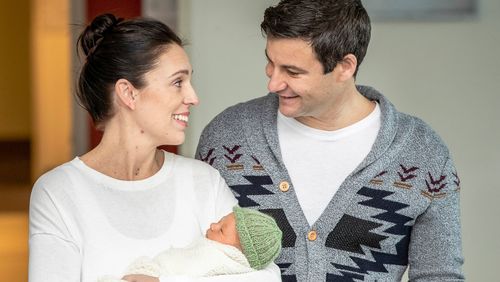 The couple and their newborn daughter Neve Gayford. Picture: AAP