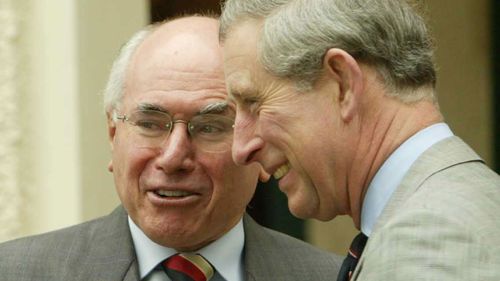 Prince Charles meeting Prime Minister John Howard at his Canberra residence in 2005.