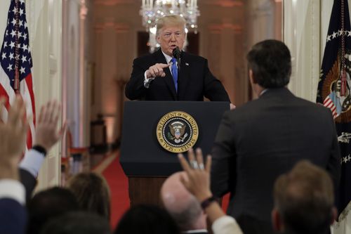 Trump takes offence at a question from CNN reporter Jim Acosta. 