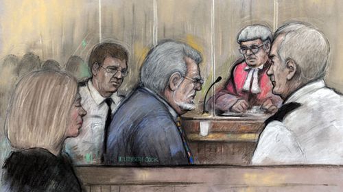 A courtroom sketch of Rolf Harris. (Elizabeth Cook/PA Wire)