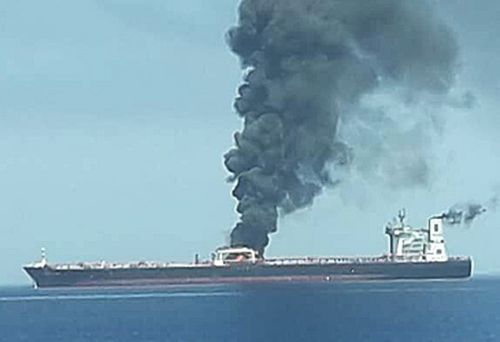 Oil tanker on fire (AAP)