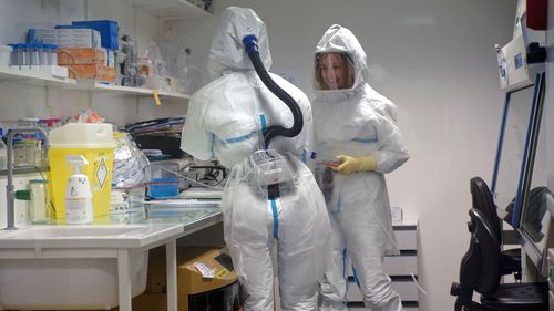 Inside a high-level P3 biosafety security laboratory where coronavirus vaccines are being developed.