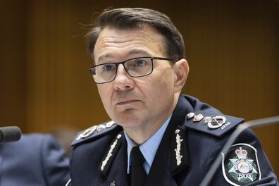 AFP Commissioner Reece Kershaw during a Senate estimates proceeding  astatine  Parliament House successful  Canberra connected  Thursday 25 May 2023. 