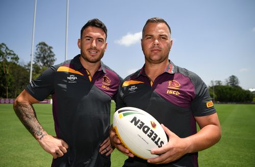Anthony Seibold, the new Brisbane Broncos coach, poses with his captain, Darius Boyd.