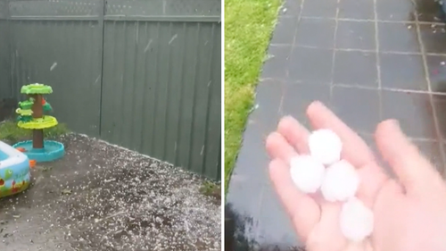 Large hail pelted parts of western Sydney with these pictures captured in St Mary's.