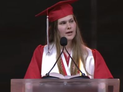 Paxton Smith took to the podium to deliver the valedictorian address at Lake Highlands High School in Dallas, Texas. 