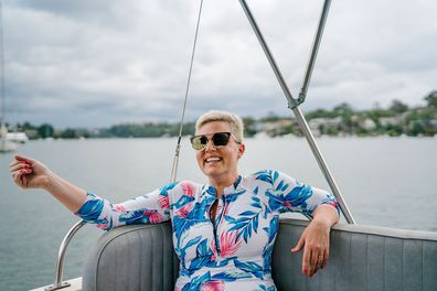 9Honey presenter Jane de Graaff on a boat on the harbour