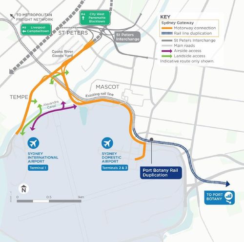 Map of proposed new network of roads for Sydney Gateway