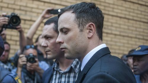Pistorius leaves court after the adjournment. (AAP)