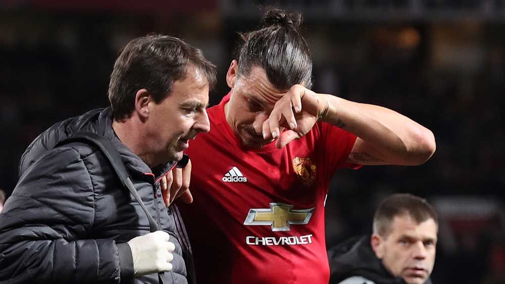 Zlatan Ibrahimovic may not play again this season after being injured in the Europa League. (AAP)