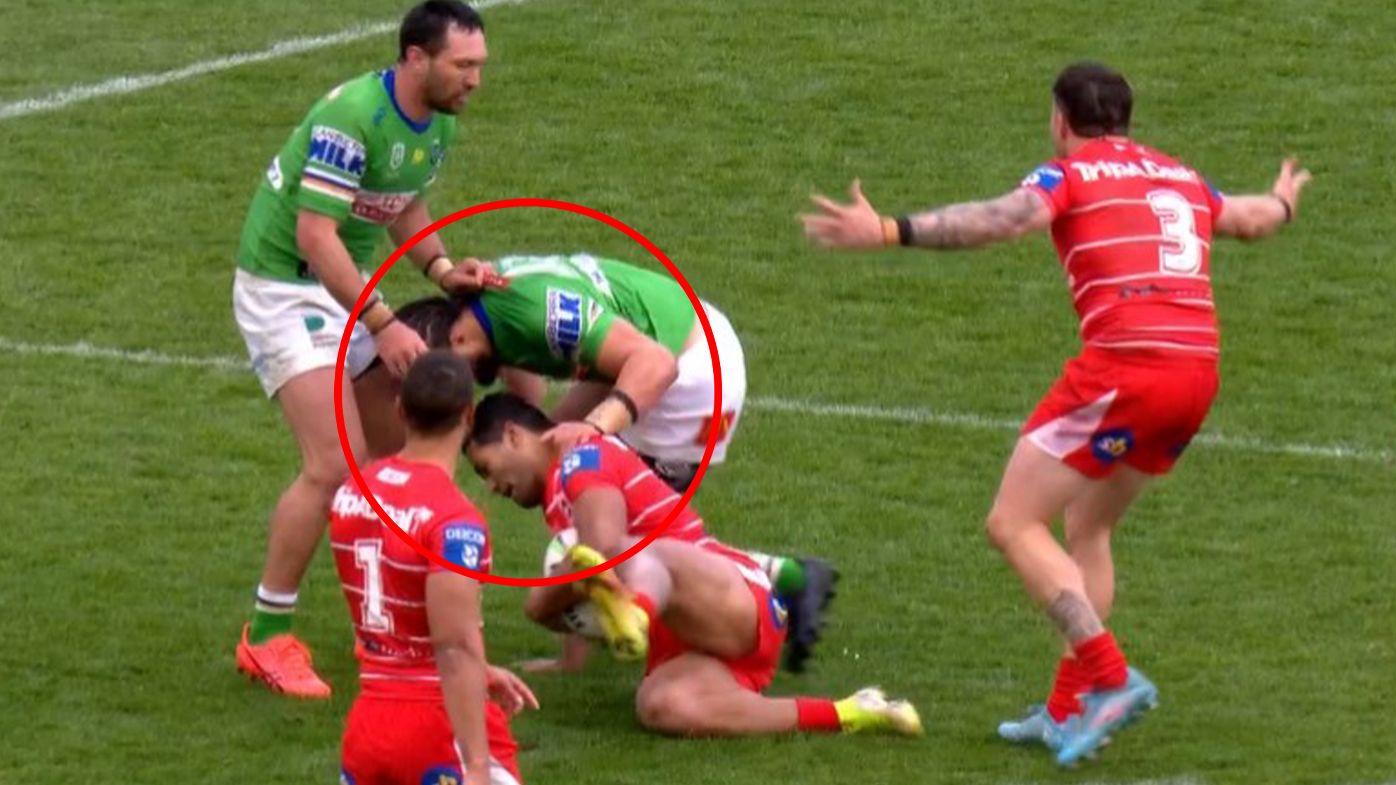 Canberra Raiders cling on in controversial finish against Dragons in Canberra