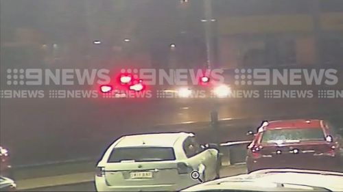 Three teenage girls arrested after a police pursuit that left two police patrol cars damaged. Picture: 9NEWS