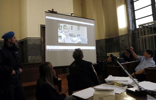 Video evidence from Ayling is played in the Milan courtroom in February during the trial. Picture: AP