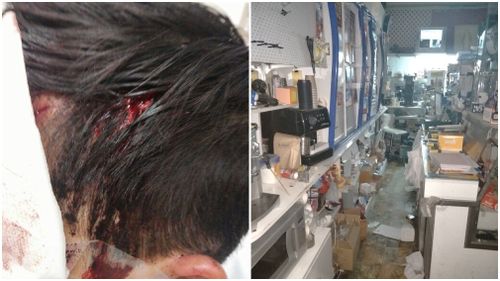 The store owner was left bleeding, while his business was trashed by the thugs. Picture: Lana Murphy/ 9NEWS