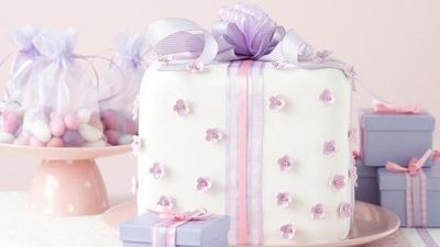 Recipe: <a href="http://kitchen.nine.com.au/2016/05/17/18/23/giftwrapped-celebration-cake" target="_top">Gift-wrapped celebration cake</a>