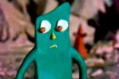 Remember how the 1980s Gumby cartoons were sometimes interspersed with a creepy, old-fashioned Gumby with beady red eyes? That's how he originally looked when he premiered in the 1950s &mdash; how such a disturbingly off-putting character drew a following is a mystery.