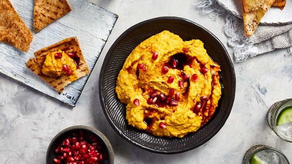 Pumpkin hummus with pomegranate molasses