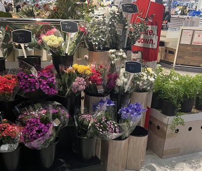 flowers at supermarket entrance