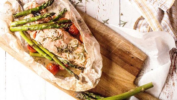 Lemon baked salmon with spring asparagus