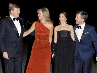 King Willem-Alexander and Queen Maxima of the Netherlands with Crown Princess Mary and Crown Prince Frederik in Copenhagen during a state visit to Denmark in 2015.