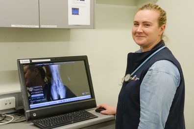 Dr Jessica Wilde poses with an animal x-ray.