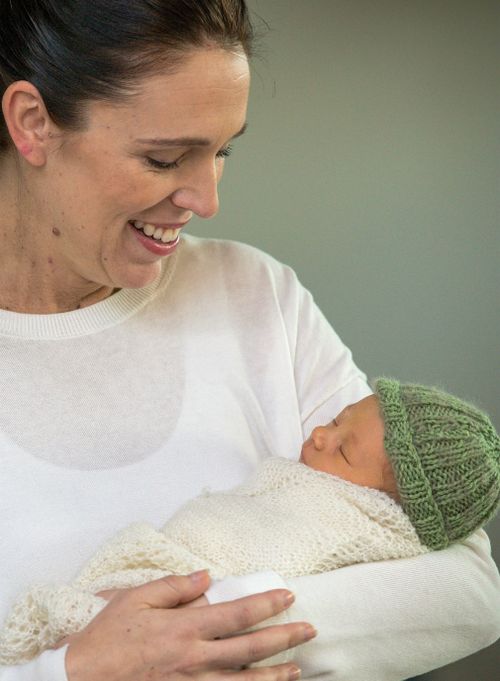 Ms Ardern was glowing as she introduced her daughter to the world. Picture: AAP