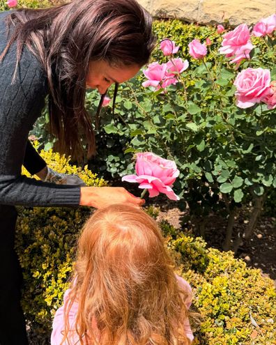 Meghan, Duchess of Sussex, in the garden with her kids