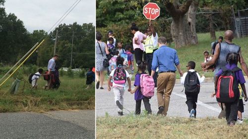 Praise for US teacher snapped walking students home safely from school