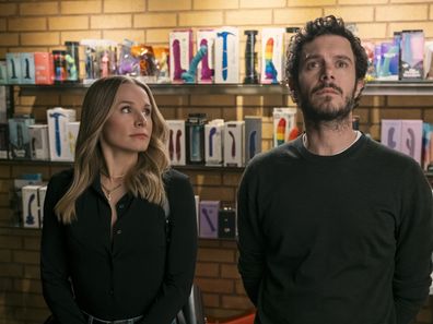 Kristen Bell as Joanne, Adam Brody as Noah in episode 106 of Nobody Wants This. 