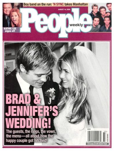 Brad Pitt and Jennifer Aniston on their wedding day in 2000.