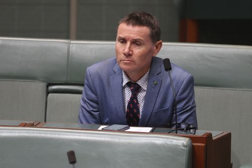 Member for Bowman, Andrew Laming during a division in the House of Representatives at Parliament House in Canberra on  Thursday 3 June 2021. fedpol Photo: Alex Ellinghausen